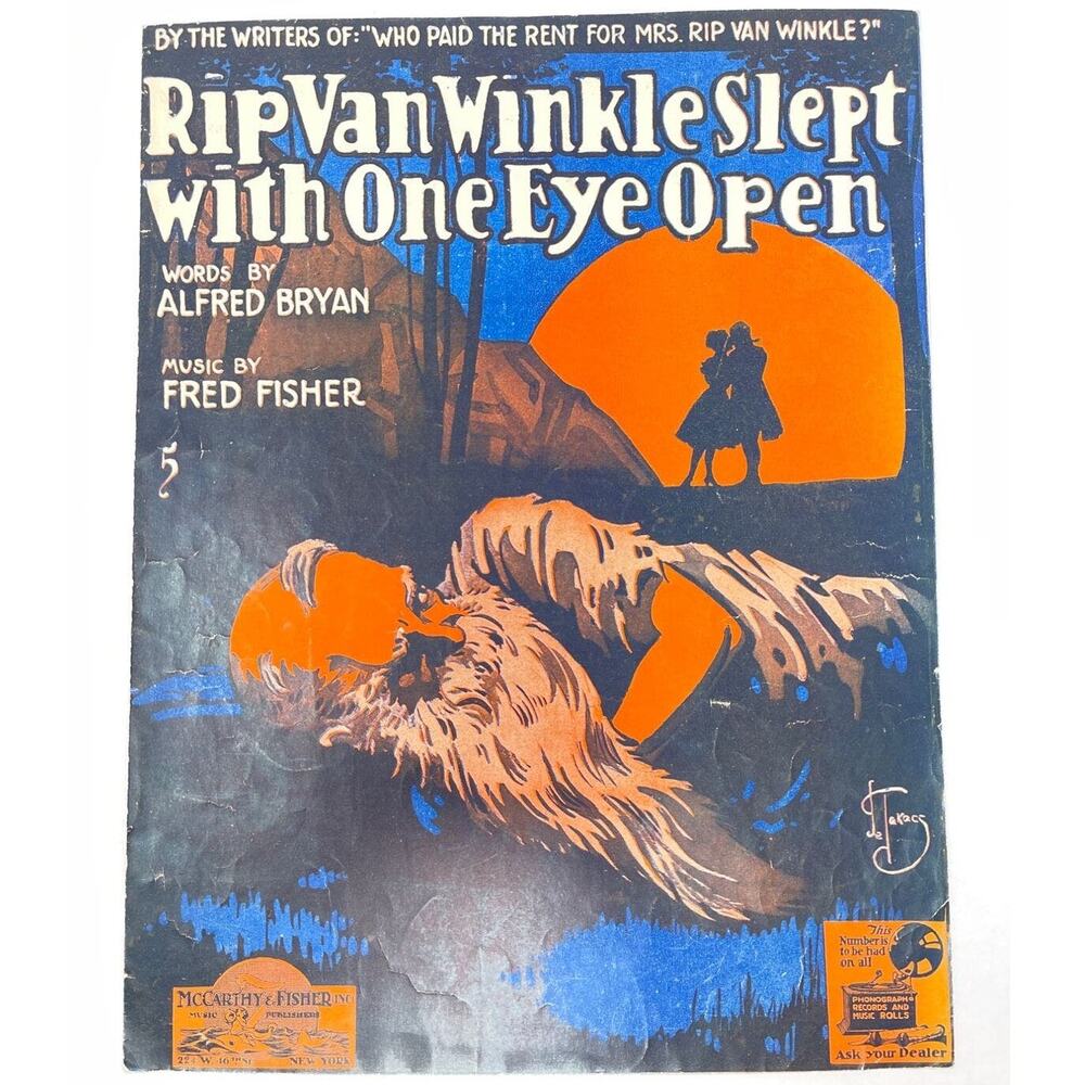 1918 Rip Van Winkle Slept with One Eye Open Sheet Music Bryan Fisher‎ A Bryan